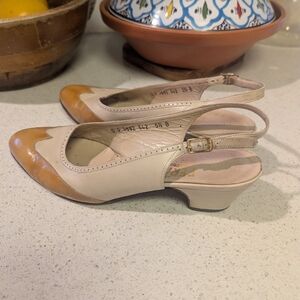 Vintage Beige and Tan Women's Ferragamo Slingback Shoes